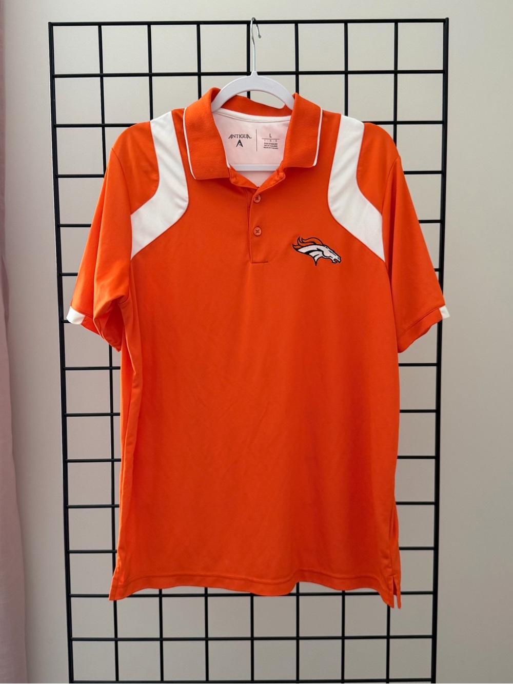 Antigua Orange and White Denver Broncos Polo